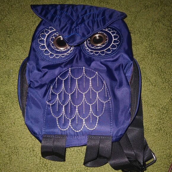 Small Navy Blue Owl Backpack - 1 Main Pocket/2 Small Side Pockets - New - Picture 1 of 4